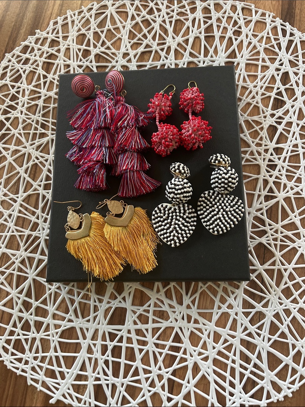 Handcrafted new 4 pair pieced earrings set